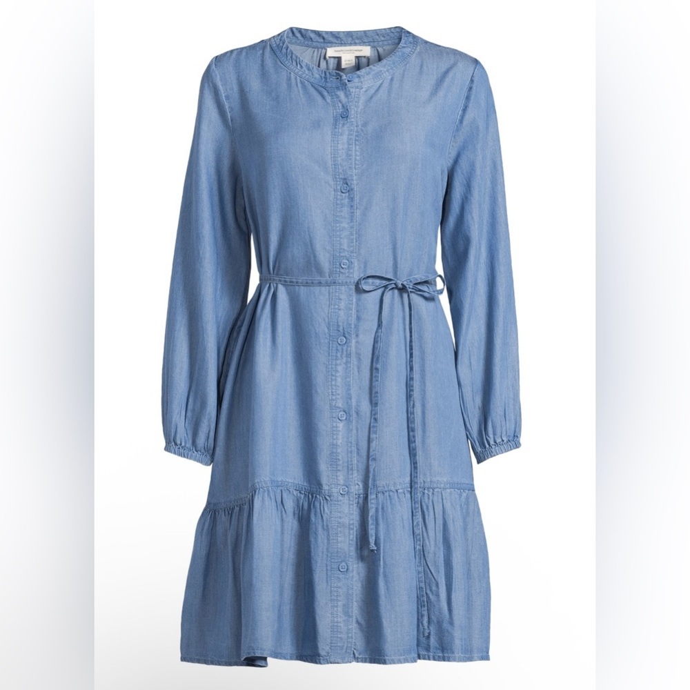 beachlunchlounge chambray long sleeve button down oversized slouchy midi dress